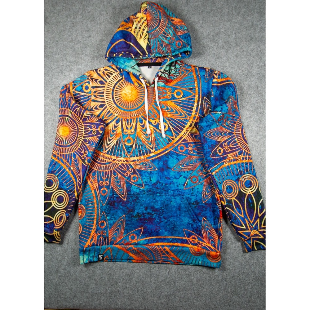 Electro Threads All-Over Print Mandala Sun Pullover Hoodie Sz M
